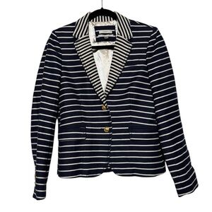 J Crew Schoolboy Blazer Blue‎ White Stripe Linen Cotton Blend Nautical Sailor 8